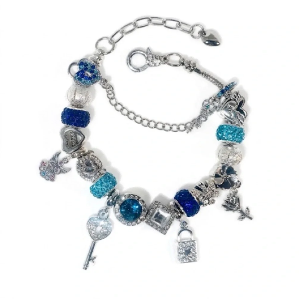 Elegant Silver and Blue Charm Bracelet